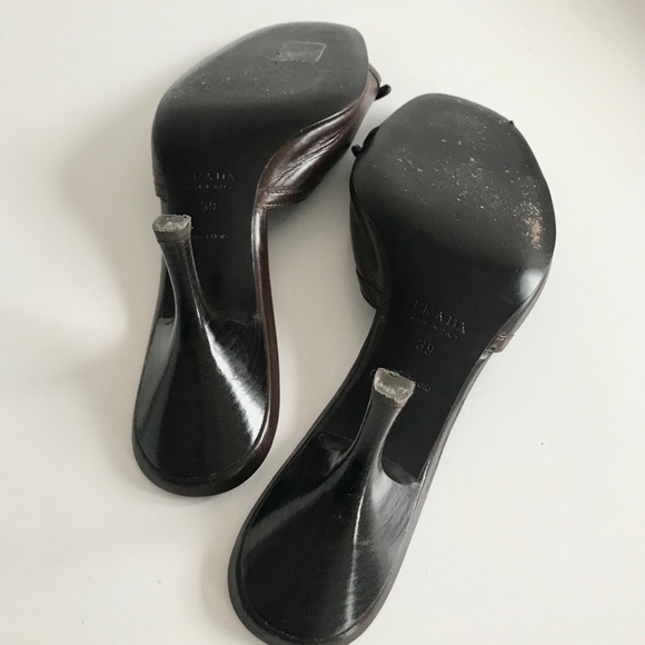 Prada Brown Strappy Studded Low Heel Sandals - Picture 5 of 6